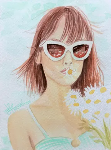 Margarétky — akvarel, 21x29cm, 2025