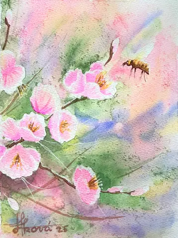 Život v ružovom — akvarel, 21x29cm, 2025