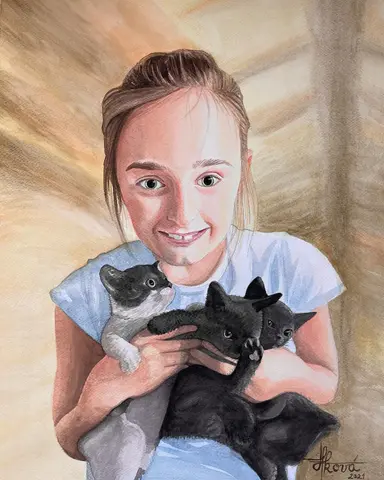 Náruč plná šťastia — Akvarel, 50x70cm, 2021