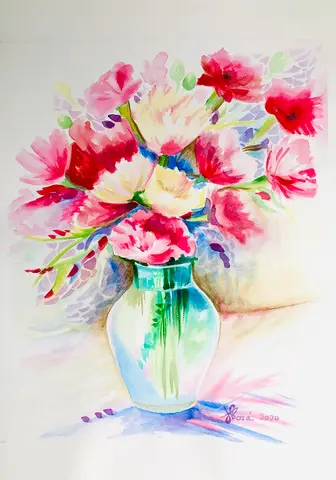 Kytica ako dar — Akvarel, 50x70cm, 2020