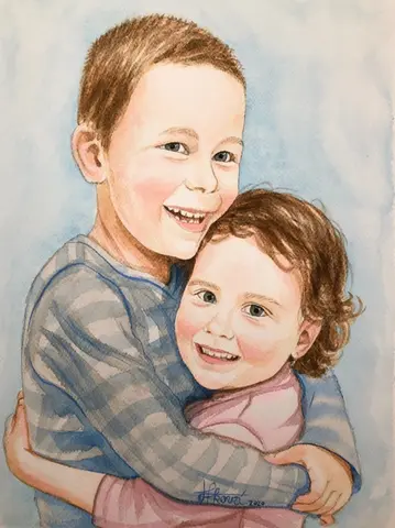 V objatí — Akvarel, 50x70cm, 2020