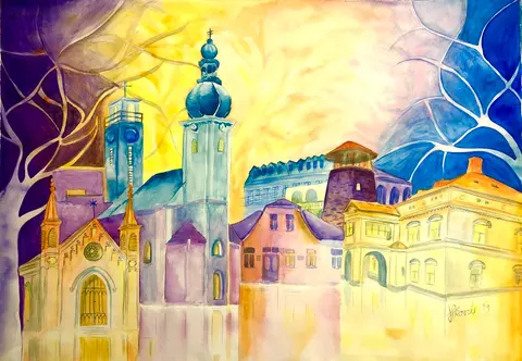 Mesto Nemšová — Akvarel, 60x80cm, 2019
