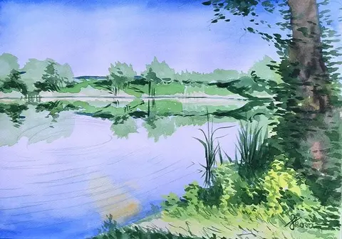 Dni pri jazere — Akvarel, 40x50cm, 2020