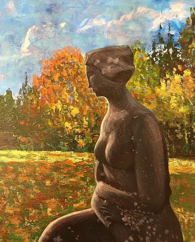 Socha v TT parku — Olej, 40x50cm, 2019